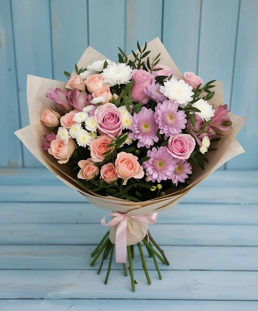 Букет цветов из: Хризантемы, Розы и Альстромерии в Задонье