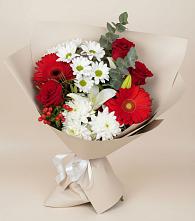 Букет цветов из:  Розы, Хризантемы, Герберы и Лилии в Задонье