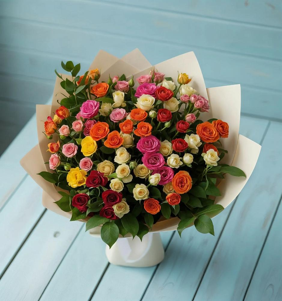Букет Микс из разноцветных кустовых роз в Задонье