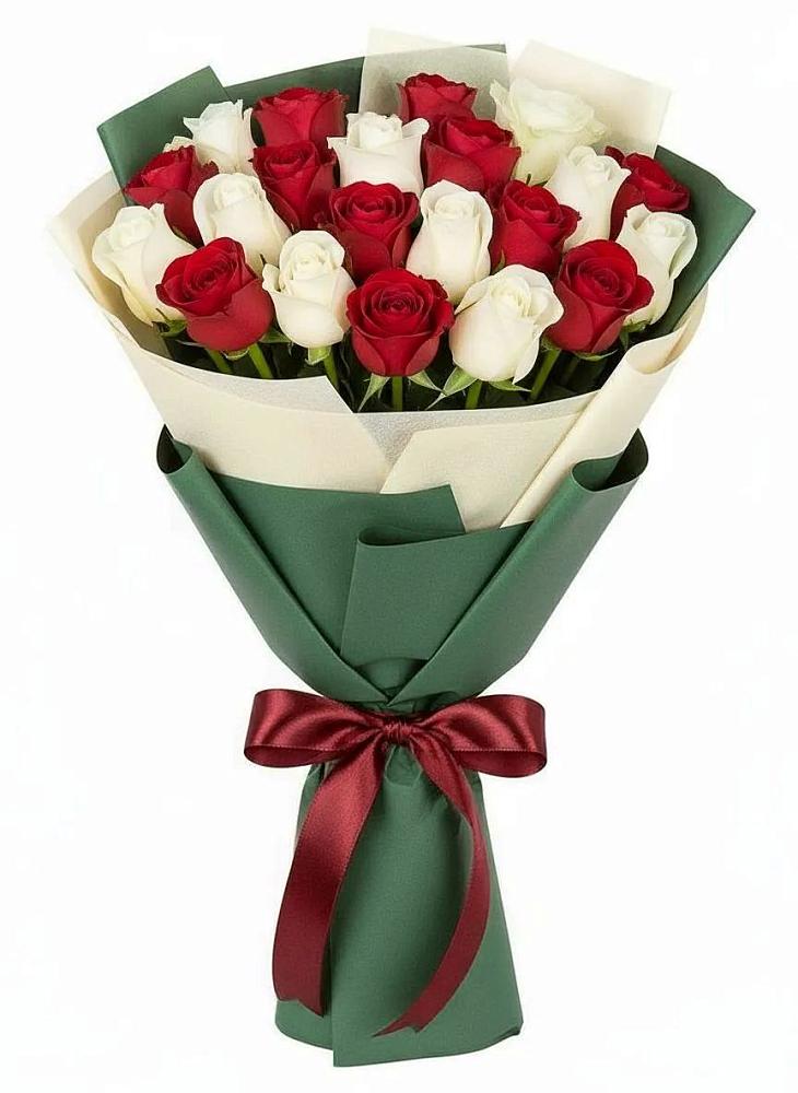 Букет Микс из красных и белых роз в Задонье