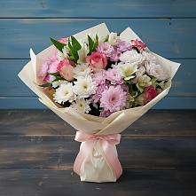 Букет цветов из:  Хризантемы, Альстромерии и Розы #REPLACE_PRED# Задонье